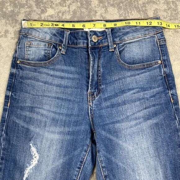 Tricot by C’est Toi Flare Fringe Raw Hem Jeans Distressed Crop Festival Sz 25 - Picture 5 of 10